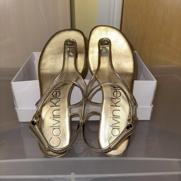 Calvin Klein Clear & Gold Thong Sandals - Picture 1 of 3